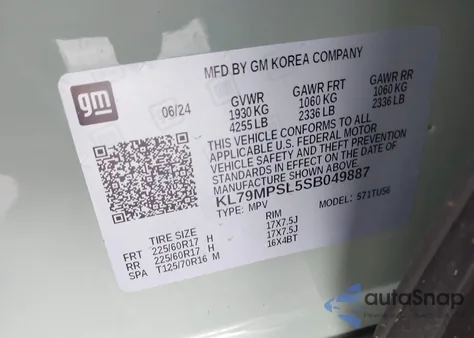 2025 Chevrolet Trailblazer Fwd Lt from USA, damaged, VIN KL79MPSL5SB049887